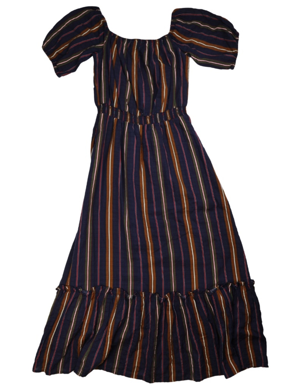 Urban Outfitters Navy Multicolor Striped Puff Sleeve Maxi Dress M